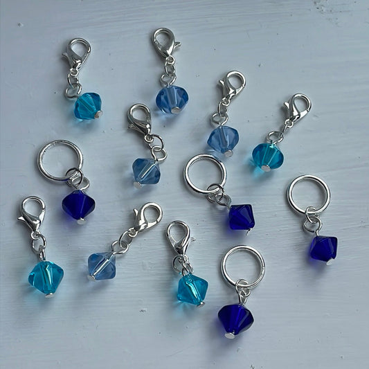 Bicone Bead Stitch Markers - All the blues!
